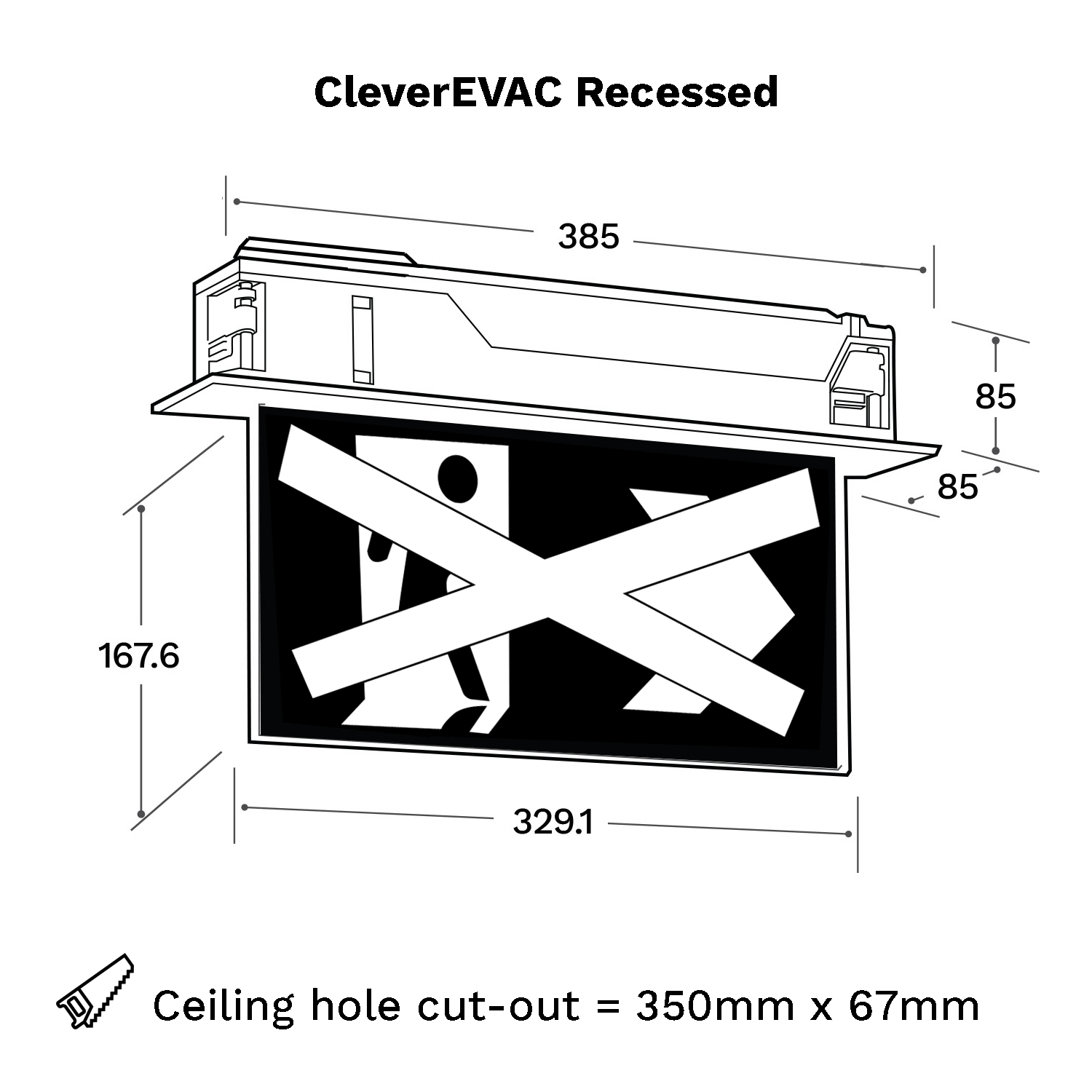 CleverEVAC Red X Dynamic Exit Sign Recessed