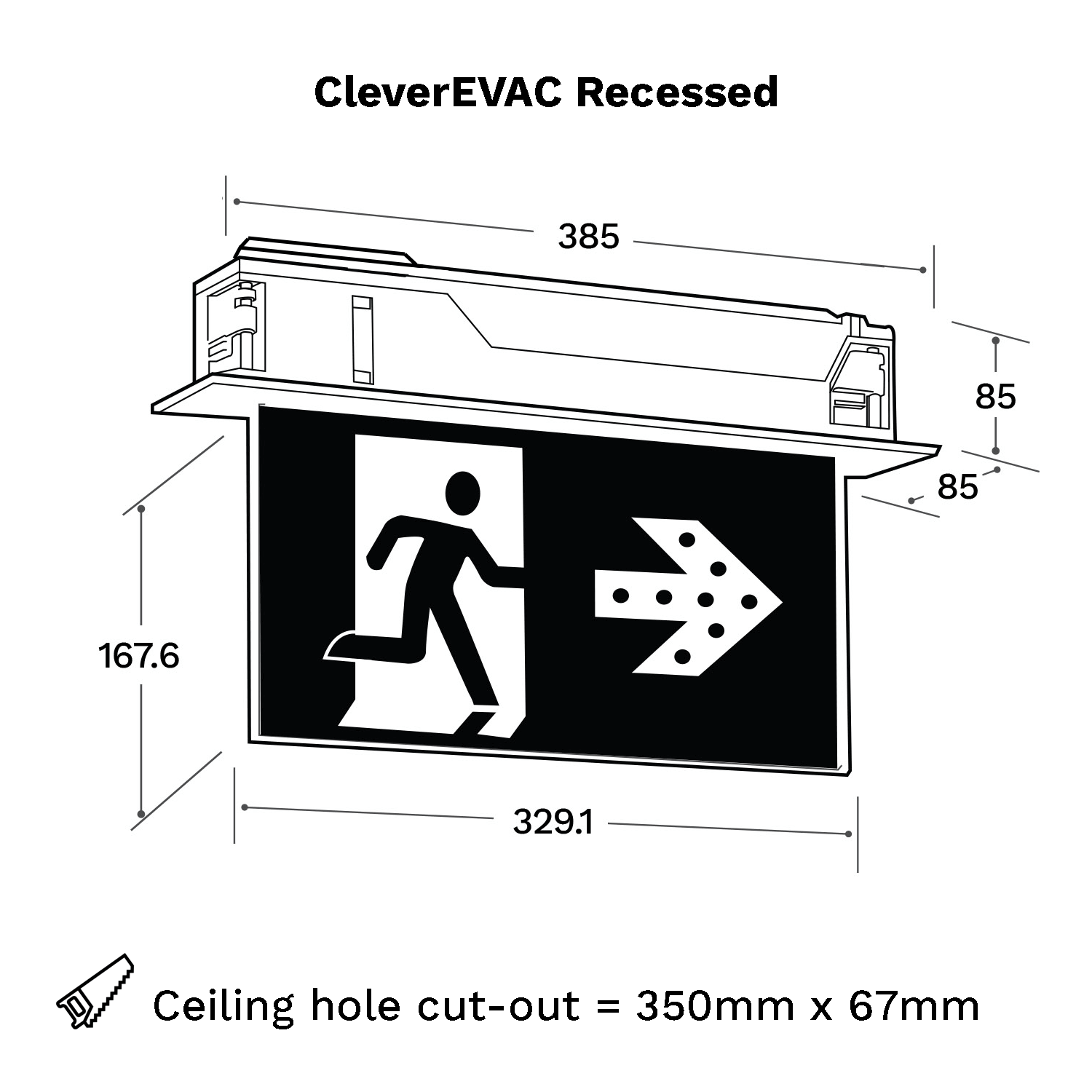 CleverEVAC Dynamic Exit Signs Green Recessed