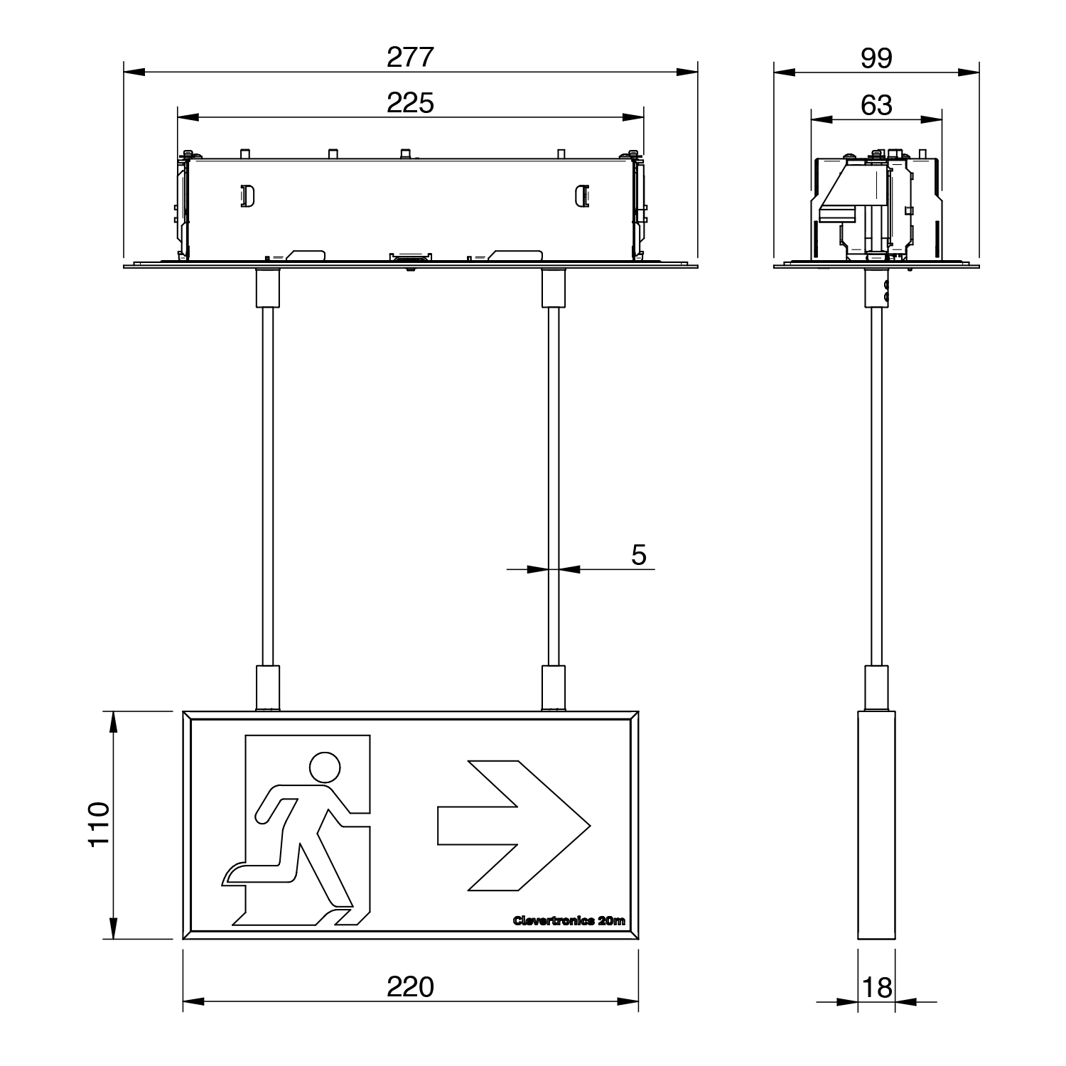 Form 16m Exit Ceiling Mount - Recessed - Rod Suspended